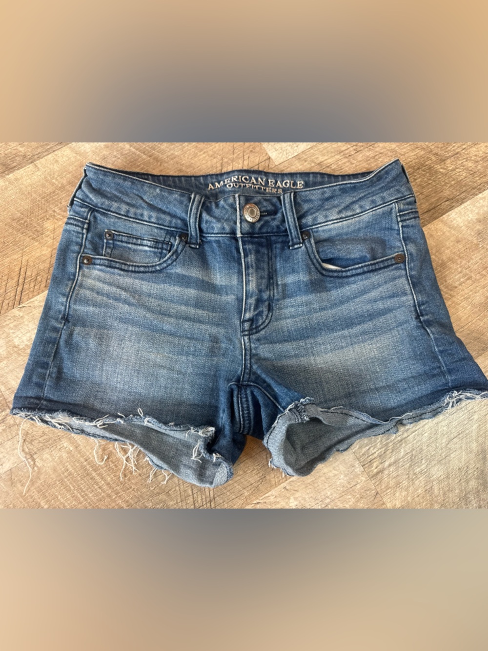 American Eagle Outfitters Distressed Medium Blue Denim Cut-Off Shorts